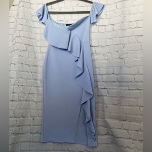 Boohoo Blue Ruffle Midi Cocktail Dress